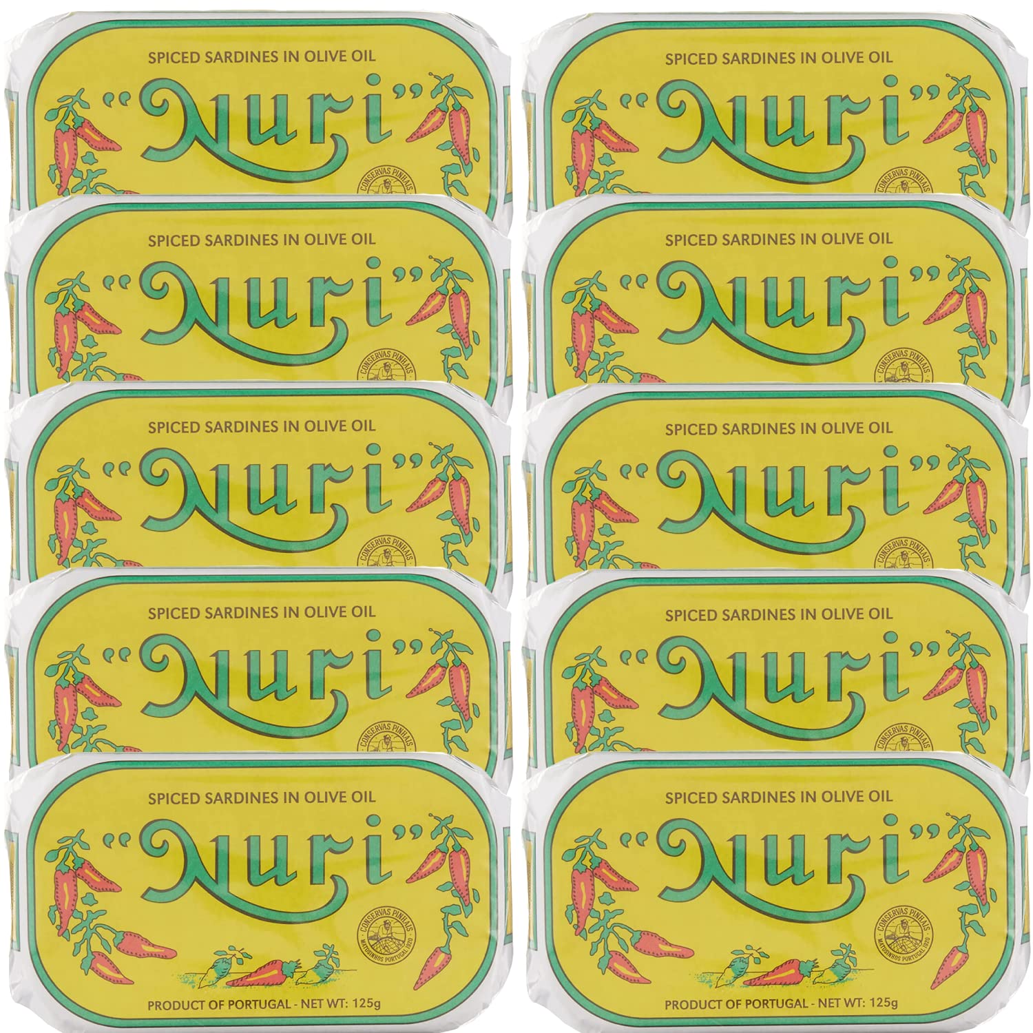 NURI Portuguese Sardines in Spiced Olive Oil - 10 Pack Delight