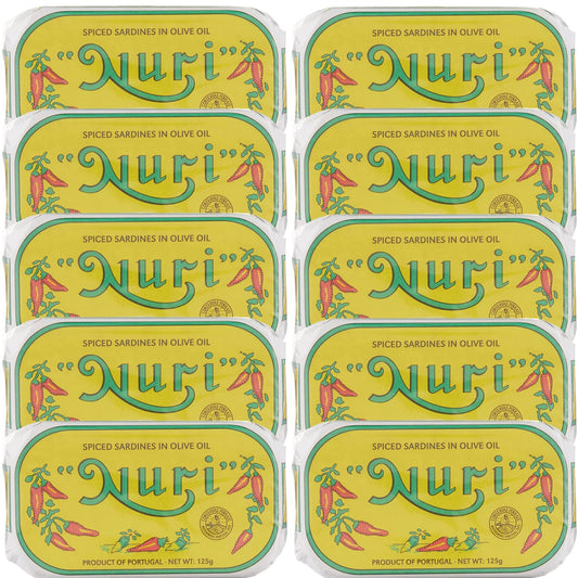 NURI Portuguese Sardines in Spiced Olive Oil - 10 Pack Delight