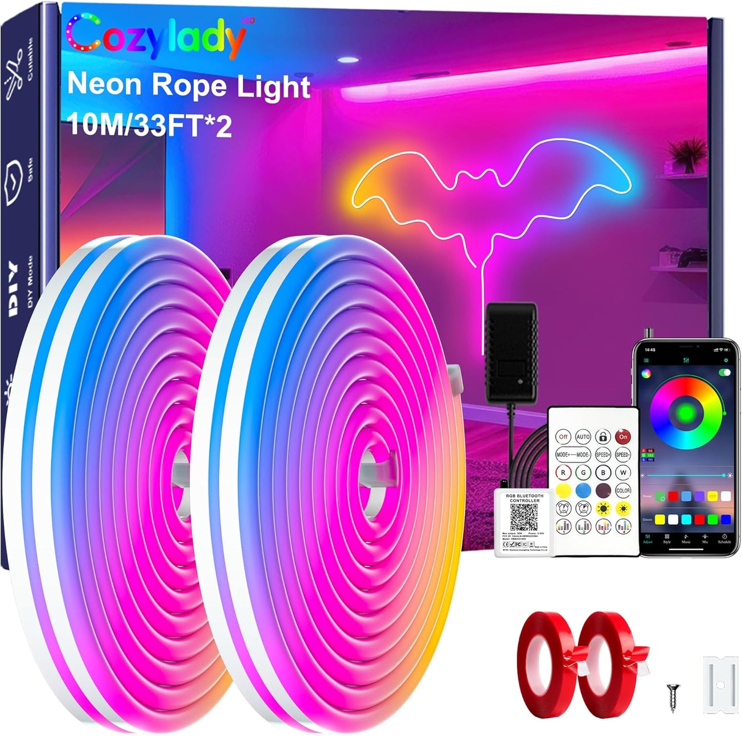 Cozylady 66Ft RGB LED Neon Rope Lights for Home Decor
