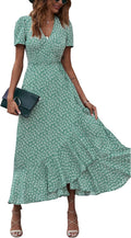 Women's Summer Maxi Dress Wrap V Neck - Flowy Boho Floral