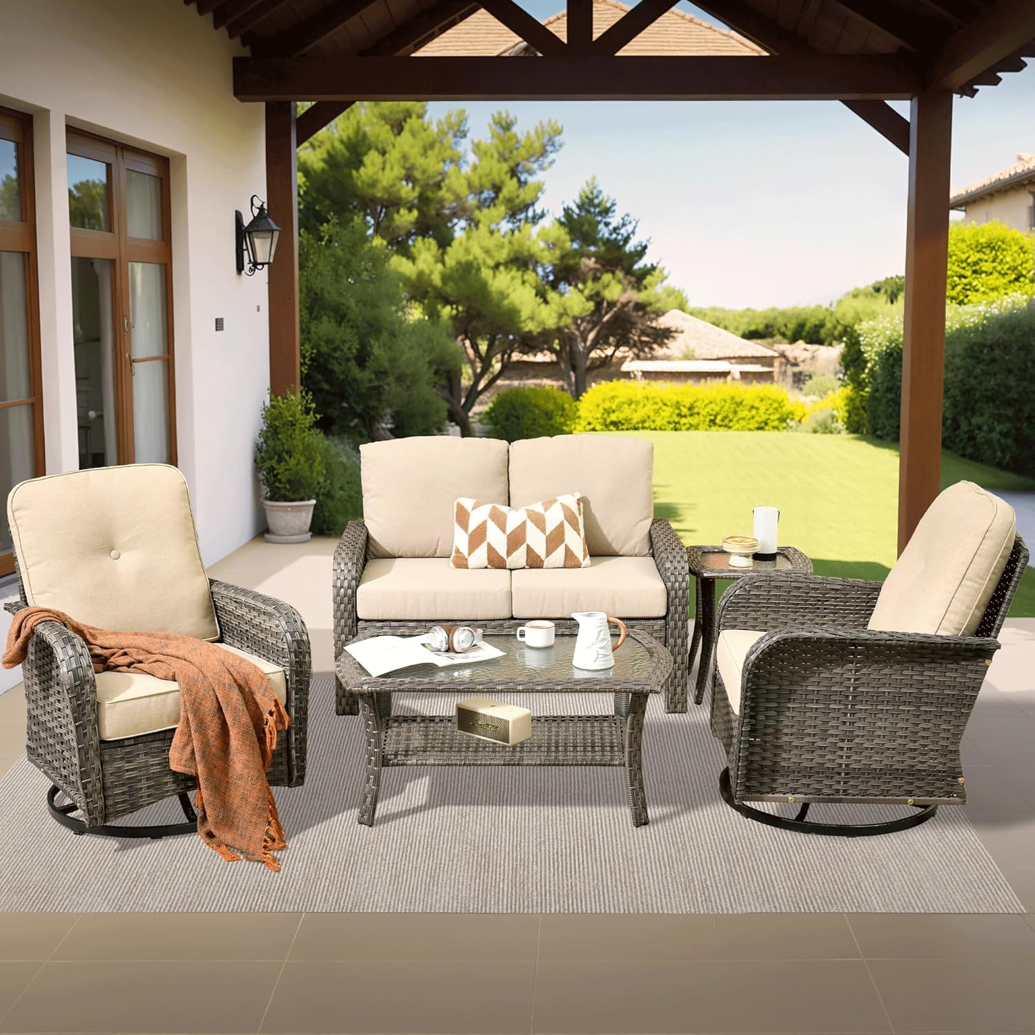 ovios 5 Pieces Patio Furniture Set with Swivel Chairs and Table