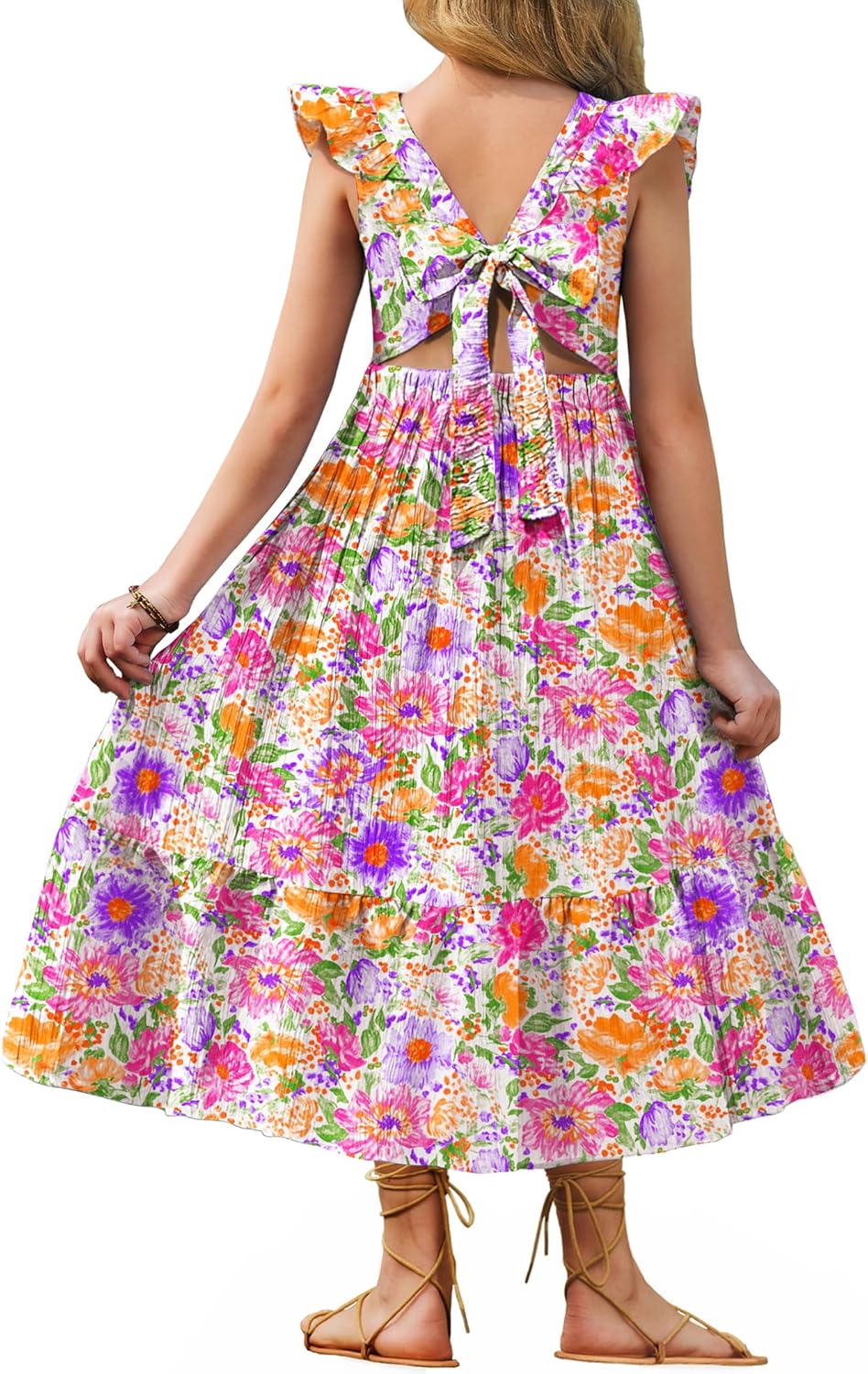 Arshiner Girls Summer Tie Back Dress for Tween Boho Style