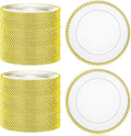 Dandat 100 Pcs Clear Round Charger Plates 13 in Gold - Bulk Event Set