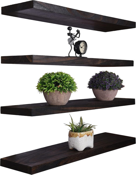 Wood Floating Shelves for Wall Decor, Rustic 24 Inch Set of 4