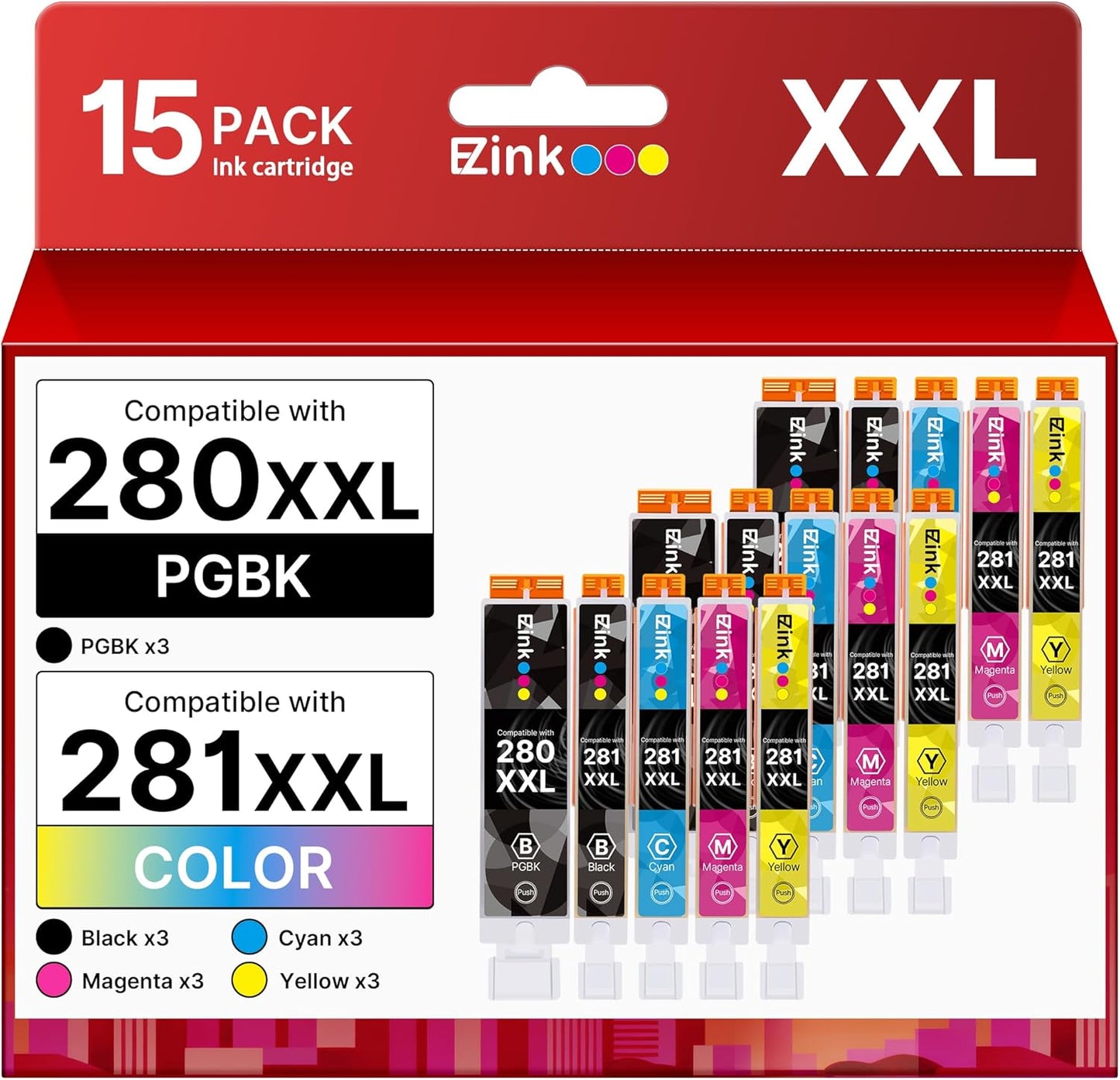 15 Pack XXL Ink Cartridges Replacement for Canon 280 281 Ink