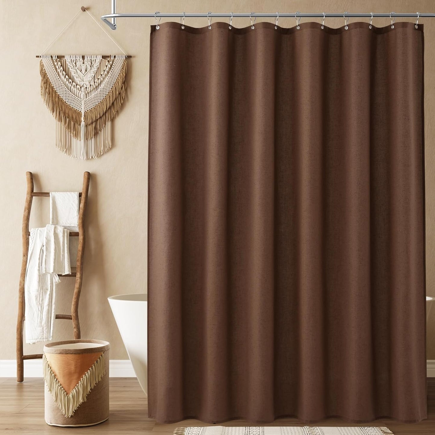 Naturoom Caramel Brown Linen Shower Curtain for Cozy Bathrooms
