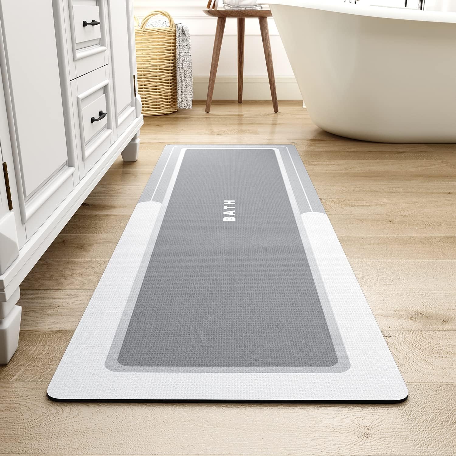 MontVoo Long Bathroom Mat Rug Non Slip Super Absorbent 17x59 in Grey