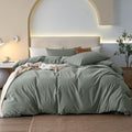 100% Washed Cotton Duvet Cover Set King - Linen Feel, Breathable