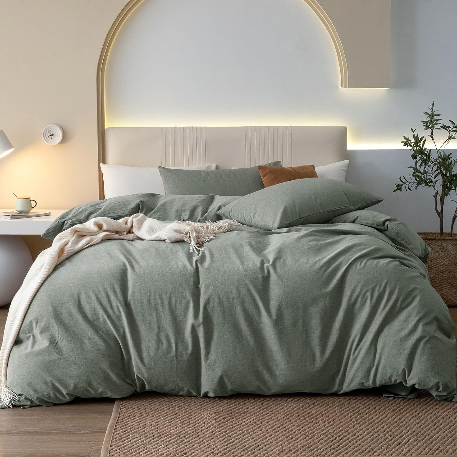 JIYUAN 100% Washed Cotton Duvet Cover Set for King Size Beds