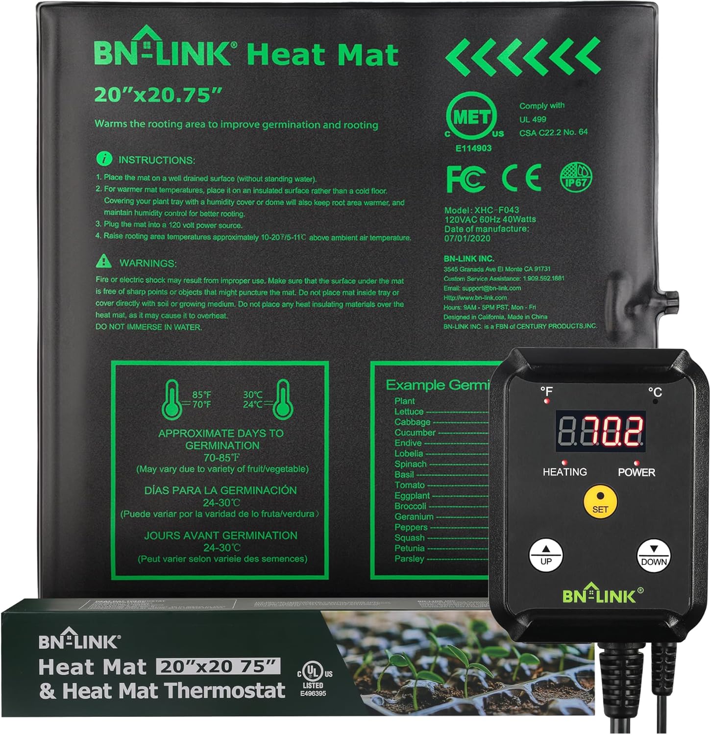 BN-LINK Seedling Heat Mat with Digital Thermostat for Germination
