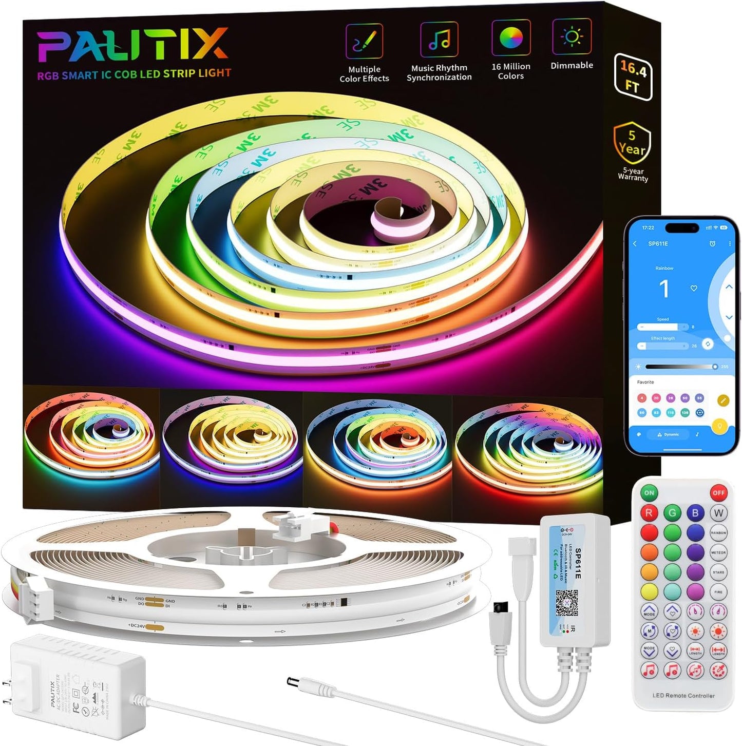 PAUTIX RGB Smart IC COB LED Strip Light for Vibrant Decor