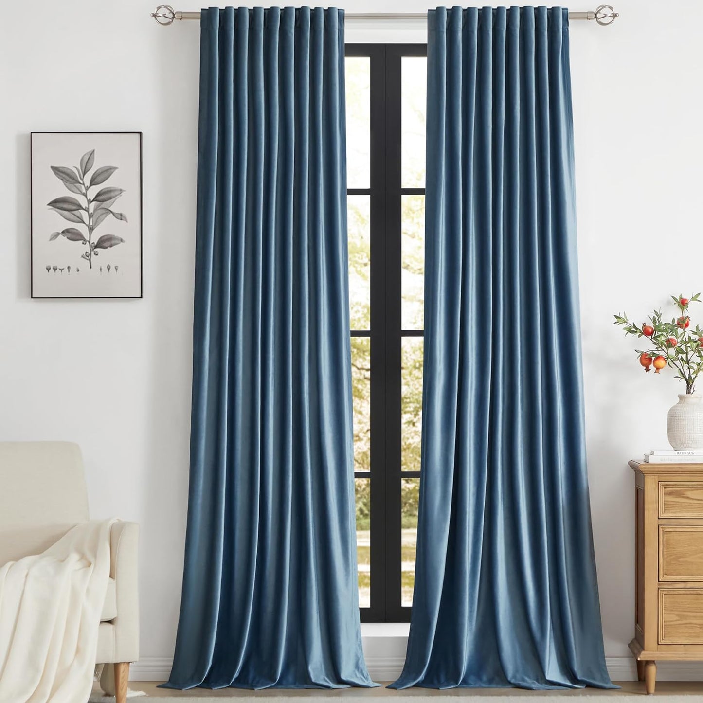 PRIMROSE Velvet Curtains 108 inch Long for Luxurious Living Room