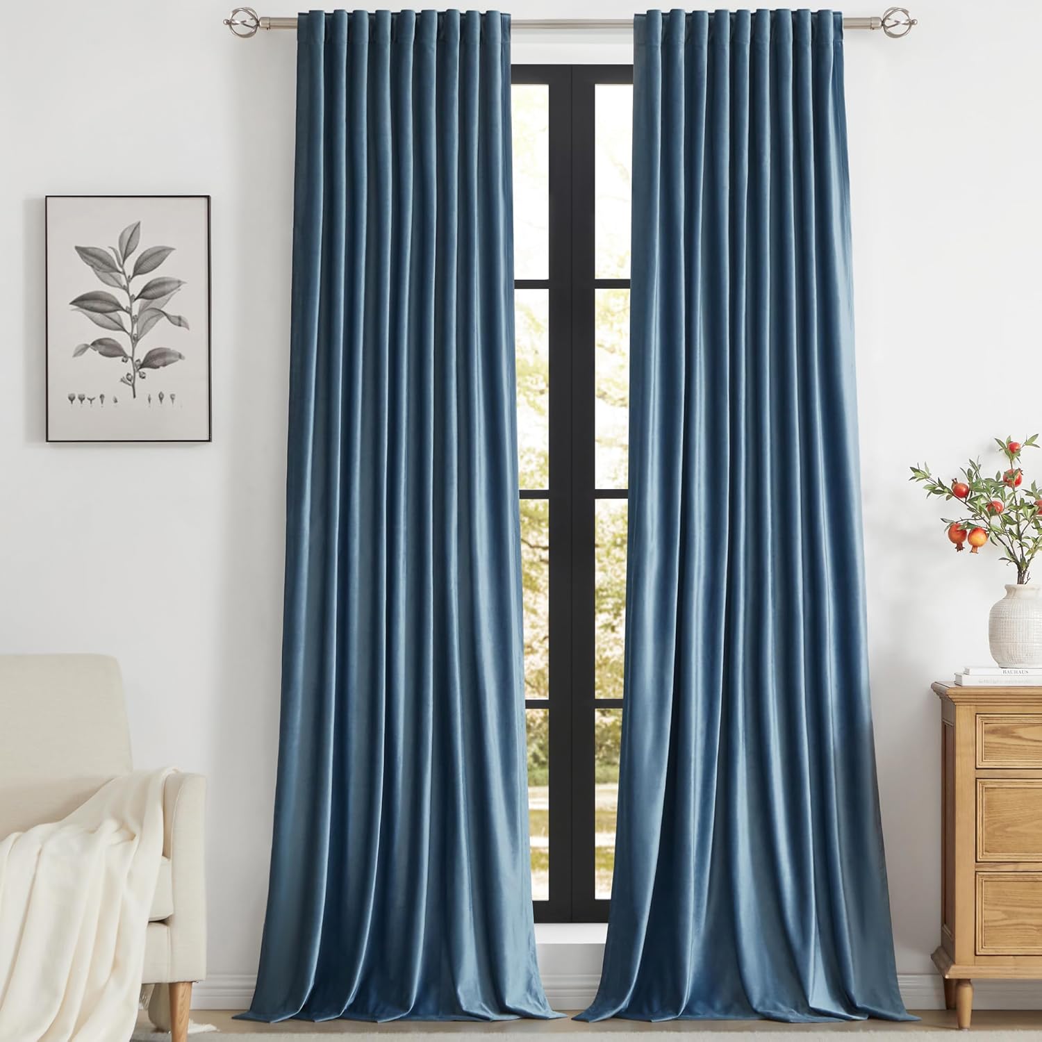 PRIMROSE Velvet Curtains 108 inch Long for Luxurious Living Room