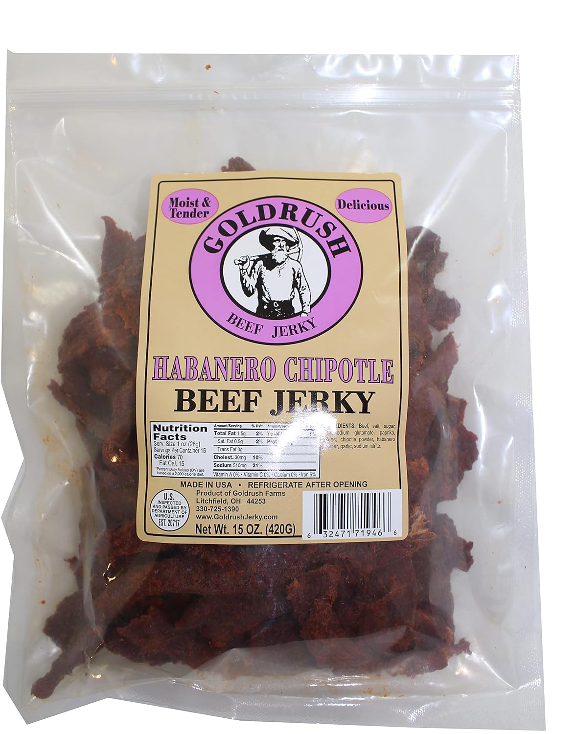 Gold Rush Premium Jerky Habanero Chipotle 15 Oz. - Delicious Snack