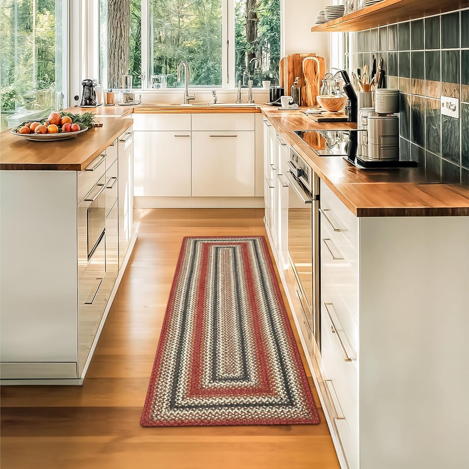 Chester Red Country Braided Hall Runner Rug for Kitchen Decor