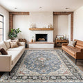 Washable Area Rug Vintage 9x12 Navy Blue - Soft, Machine Washable