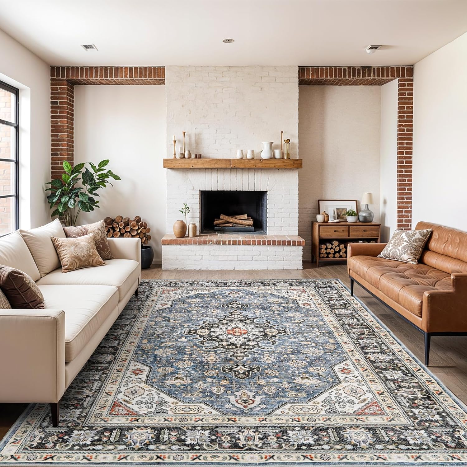 Washable Area Rug Vintage - Soft Non-Slip Stain Resistant 9x12