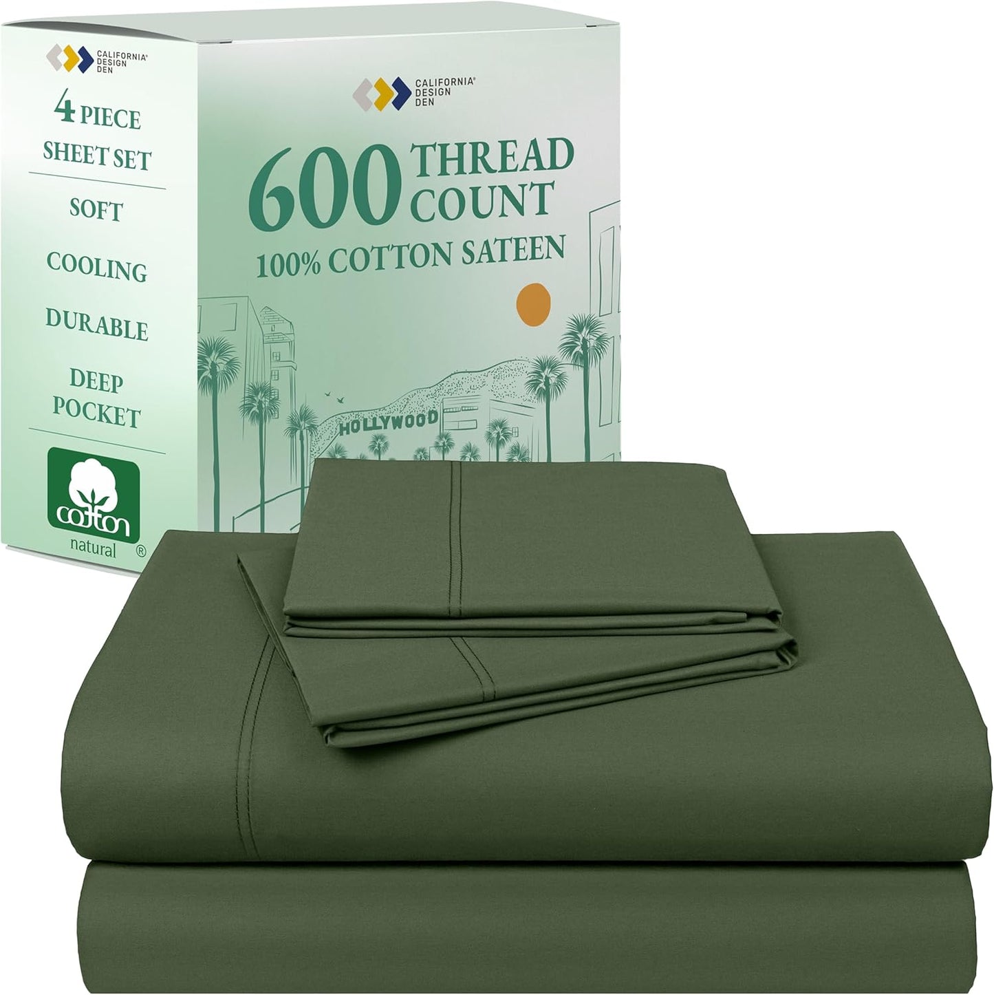 California Design Den Full Size Cotton Bed Sheets Set - Olive Green