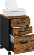 VASAGLE 3-Drawer File Cabinet for Home Office, Wheels, Rustic Brown & Ink Black