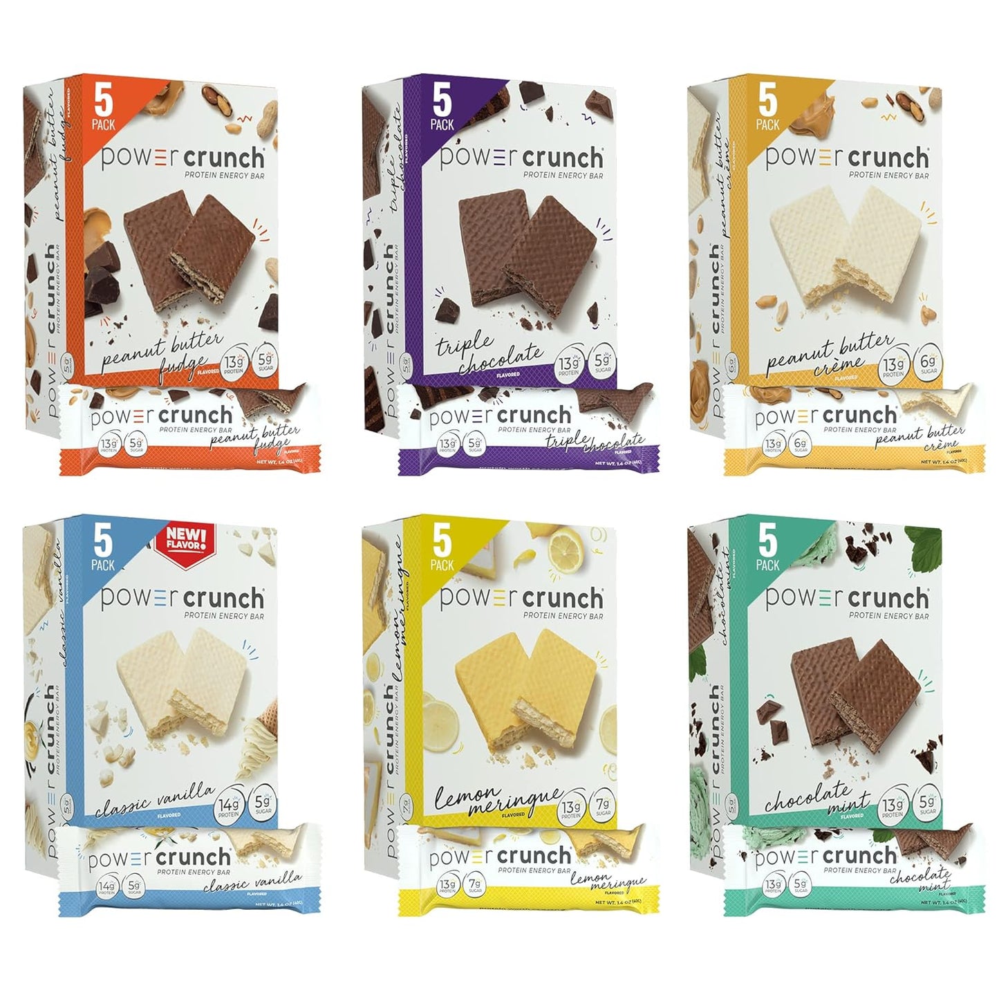 High-Protein Power Crunch Wafer Bars, 6 Flavors, 30ct