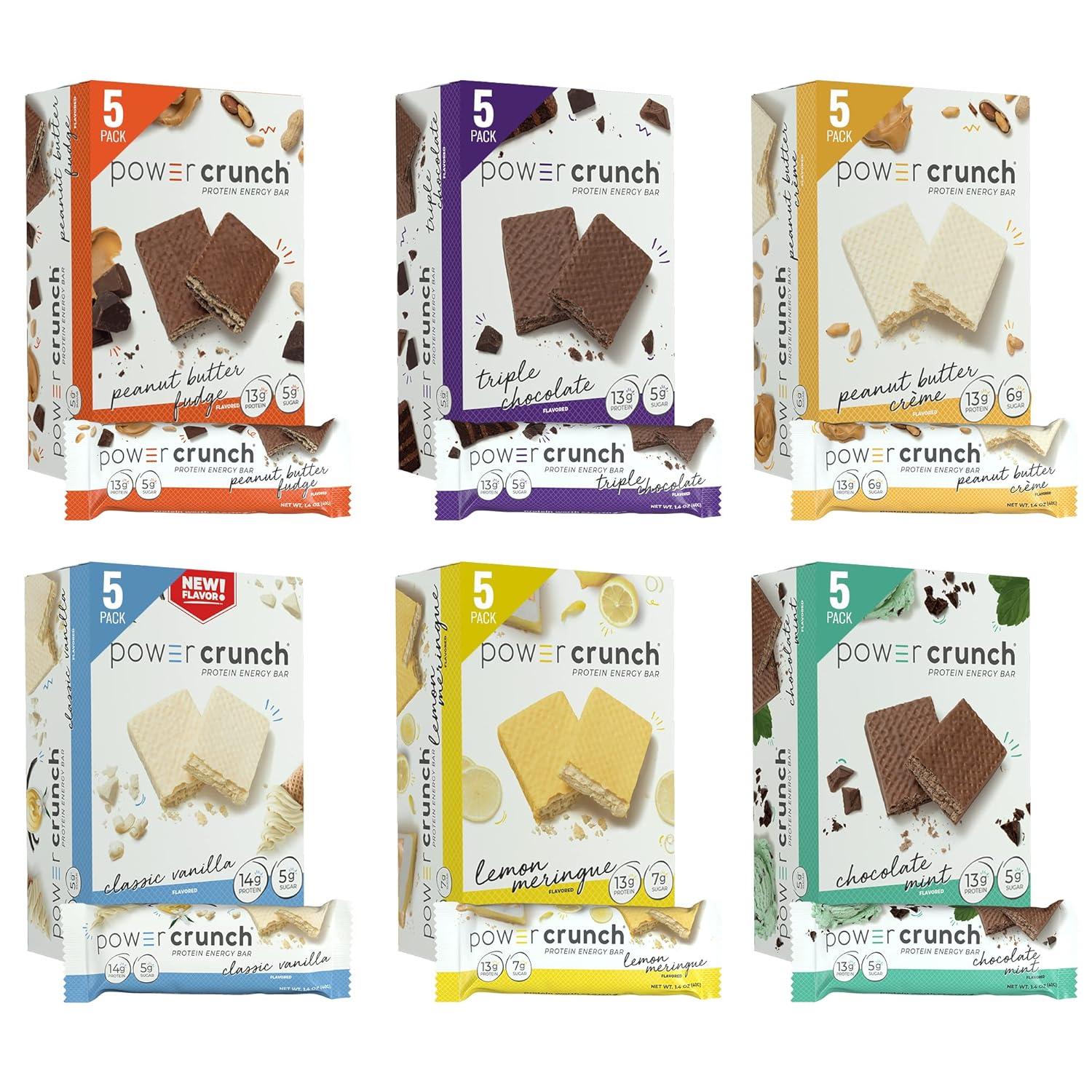 High-Protein Power Crunch Wafer Bars, 6 Flavors, 30ct