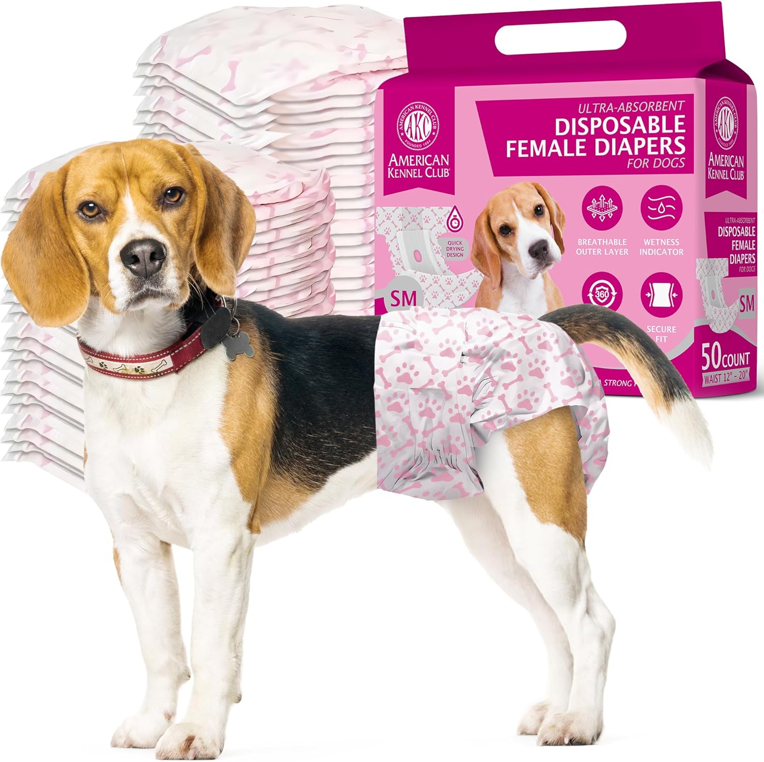 AKC Female Dog Diapers, Wetness Indicator, Small - 50 CT