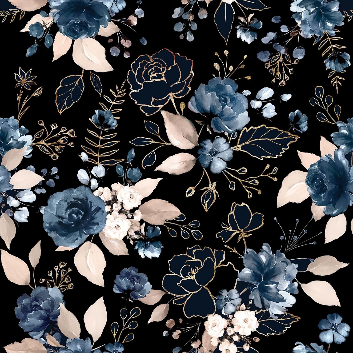 Black and Gold Floral Vintage Peel and Stick Wallpaper for Home