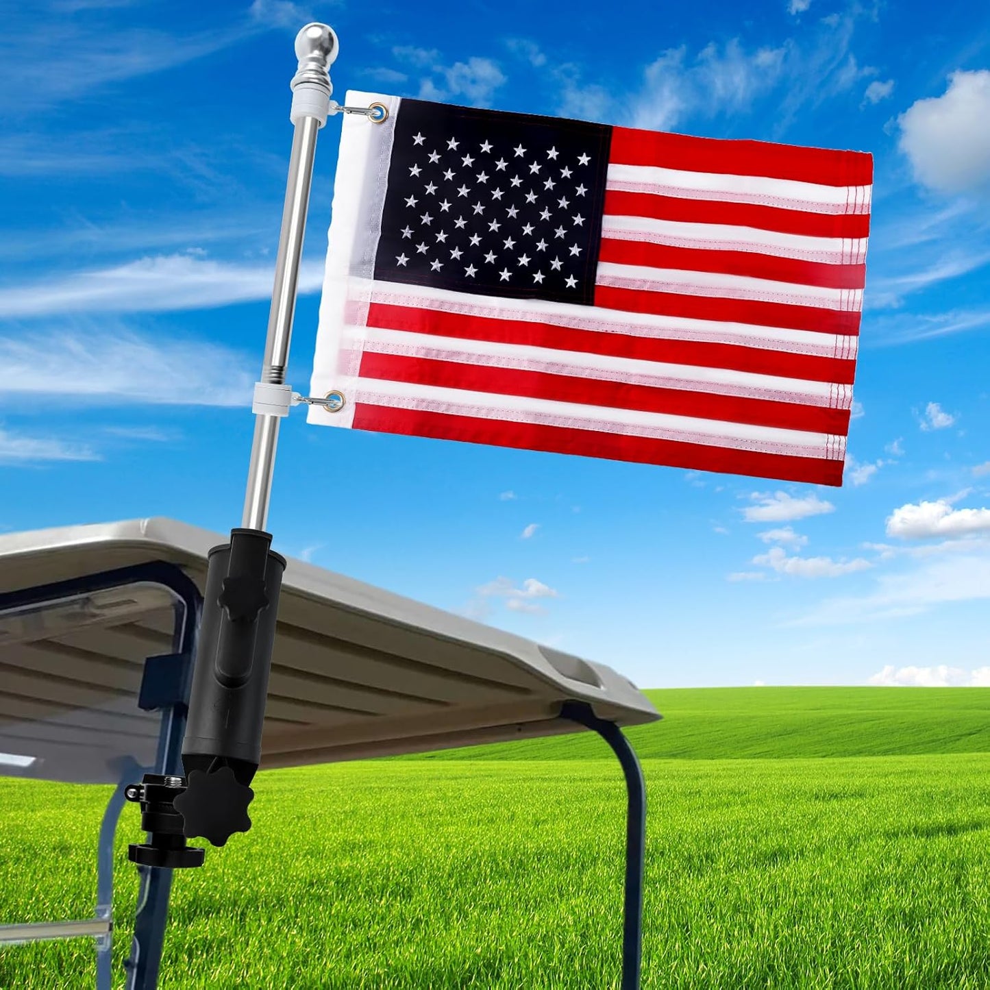 Universal Golf Cart Flag Holder Kit - Easy Mounting on Various Rails!