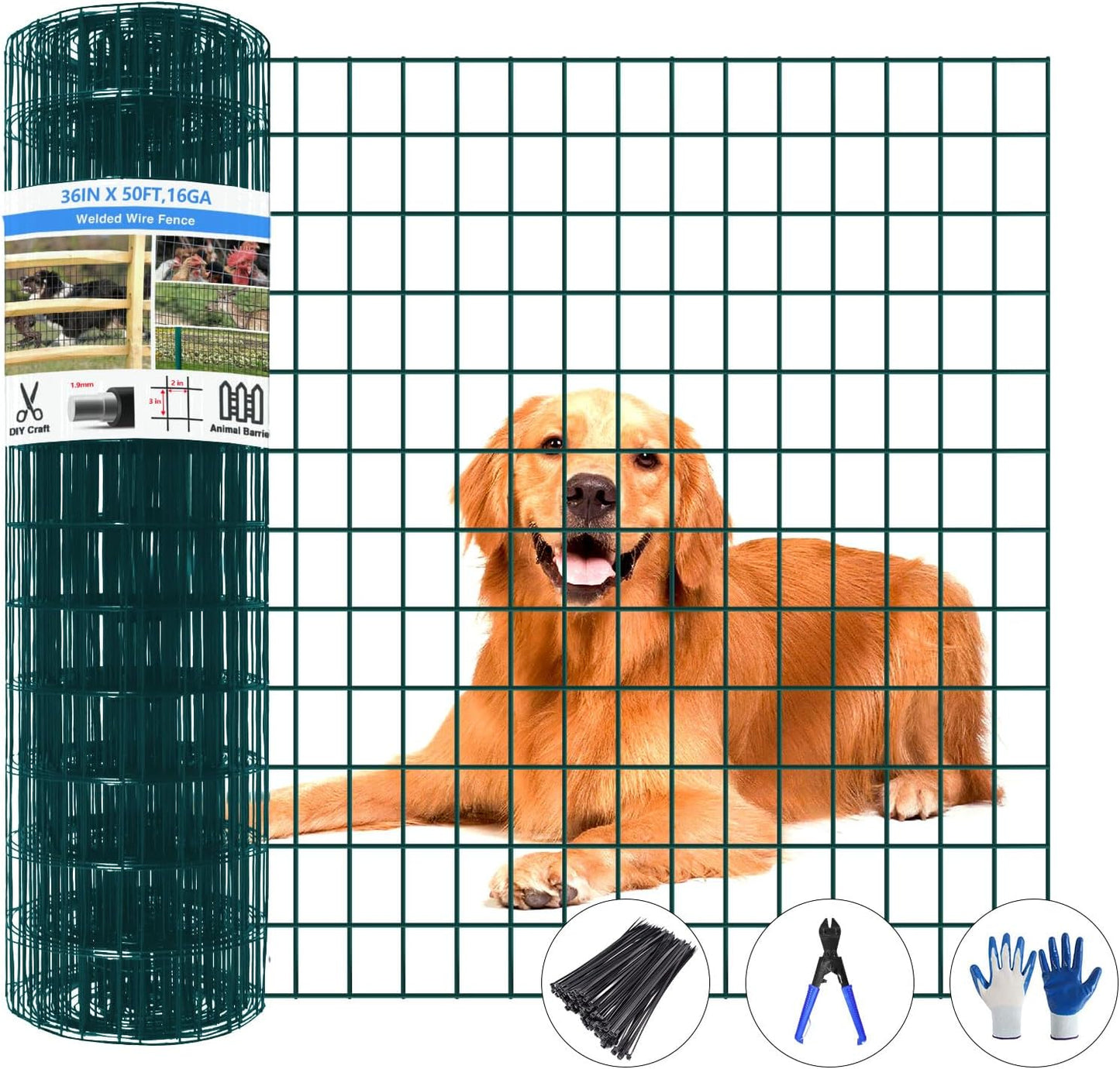 Welded Wire Fence 50ft x 36in PVC Coated for Dogs and Chickens