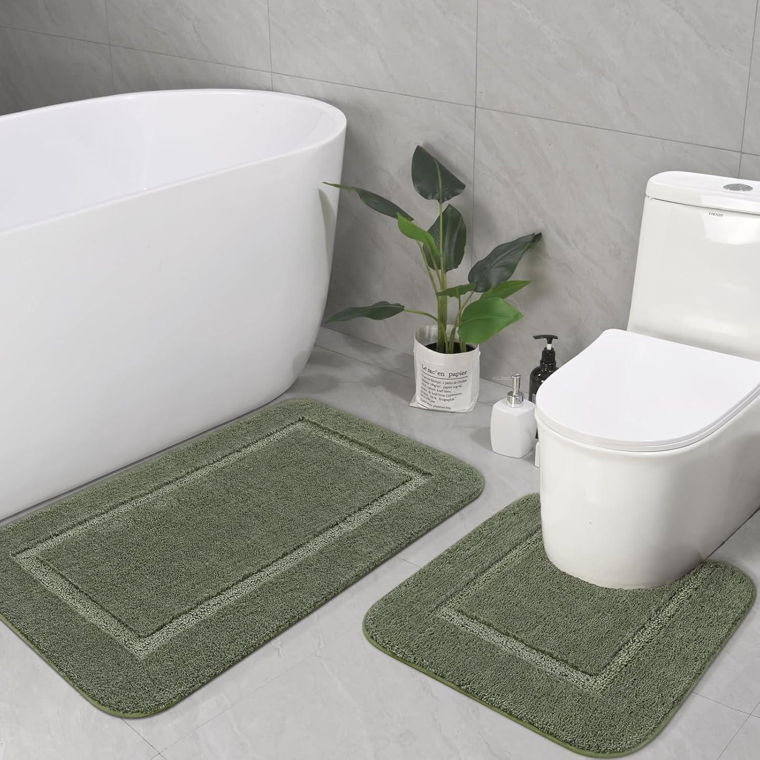 LOCHAS Bathroom Rug Set in Sage Green - Soft and Absorbent
