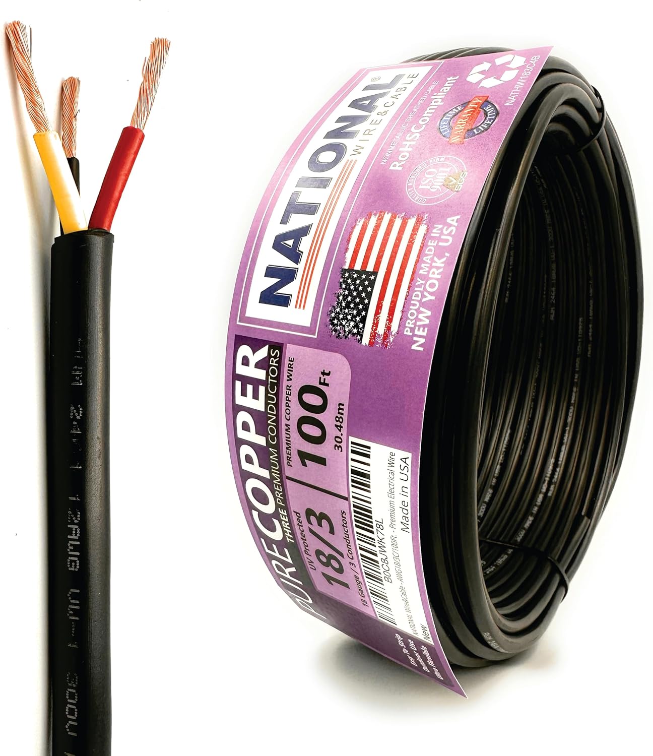 18 AWG 3-Conductor Premium Copper Wire for DIY Projects
