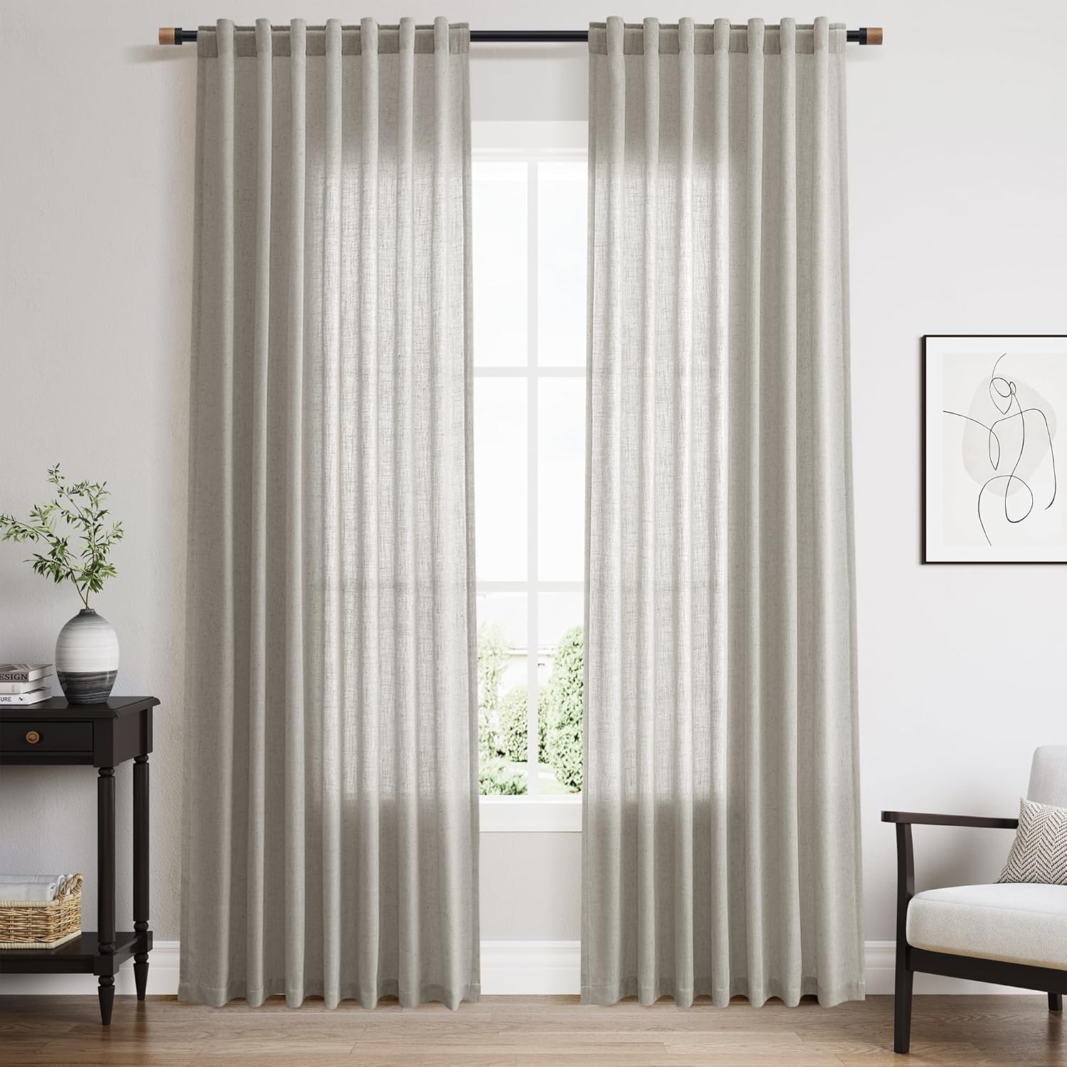 Silver Grey Linen Back Tab Curtains for Modern Farmhouse Style