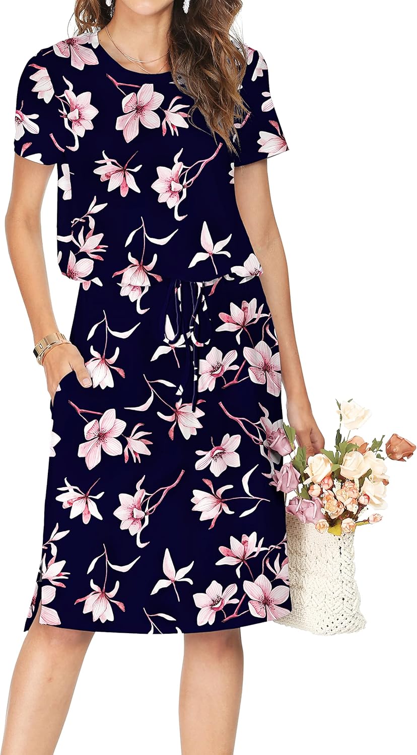Simier Fariry Womens Summer Hide Belly Knee Length Travel Dress