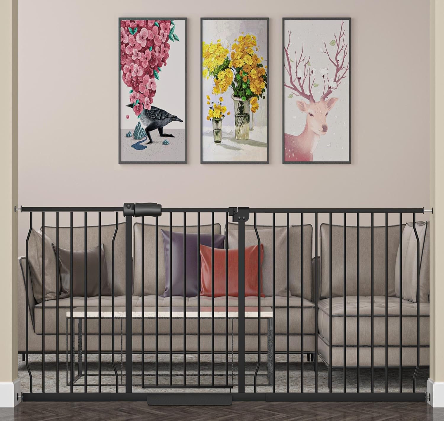 Extra Wide Baby Gate for Stairs and Doorways - Black Metal