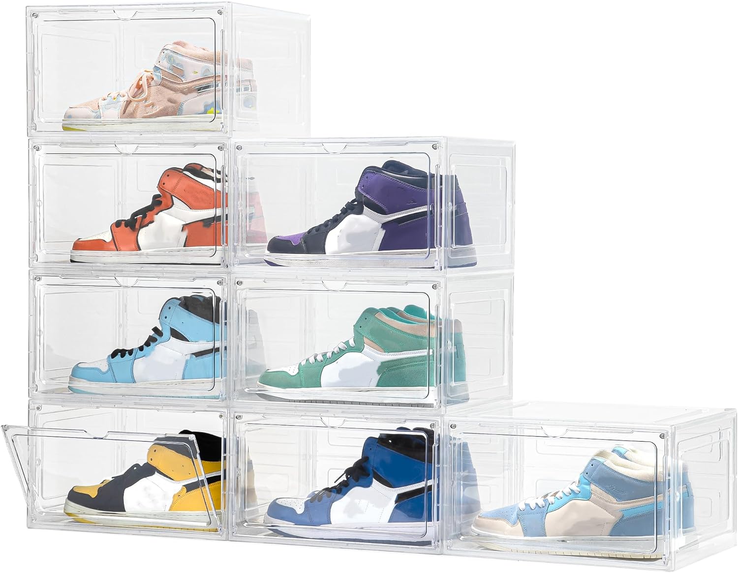 Attelite 8 Pack Shoe Boxes Clear Plastic Stackable Storage Solution