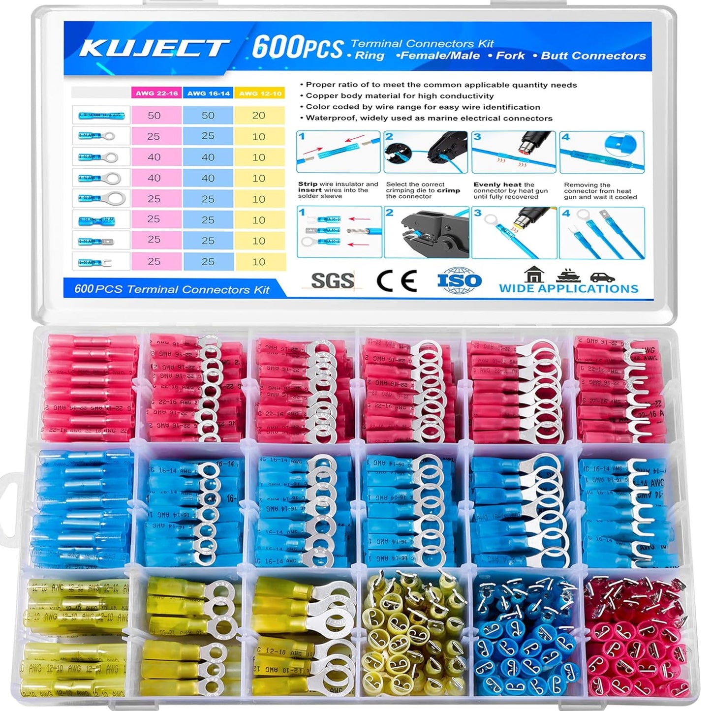 Kuject 600 PCS Heat Shrink Wire Connectors Kit for All Needs
