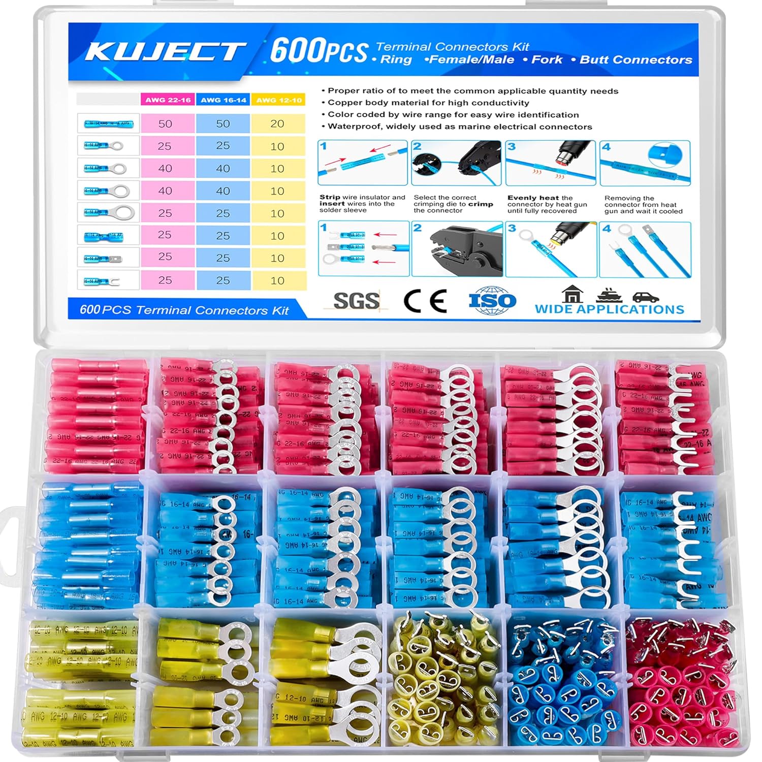 Kuject 600 PCS Heat Shrink Wire Connectors Kit for All Needs