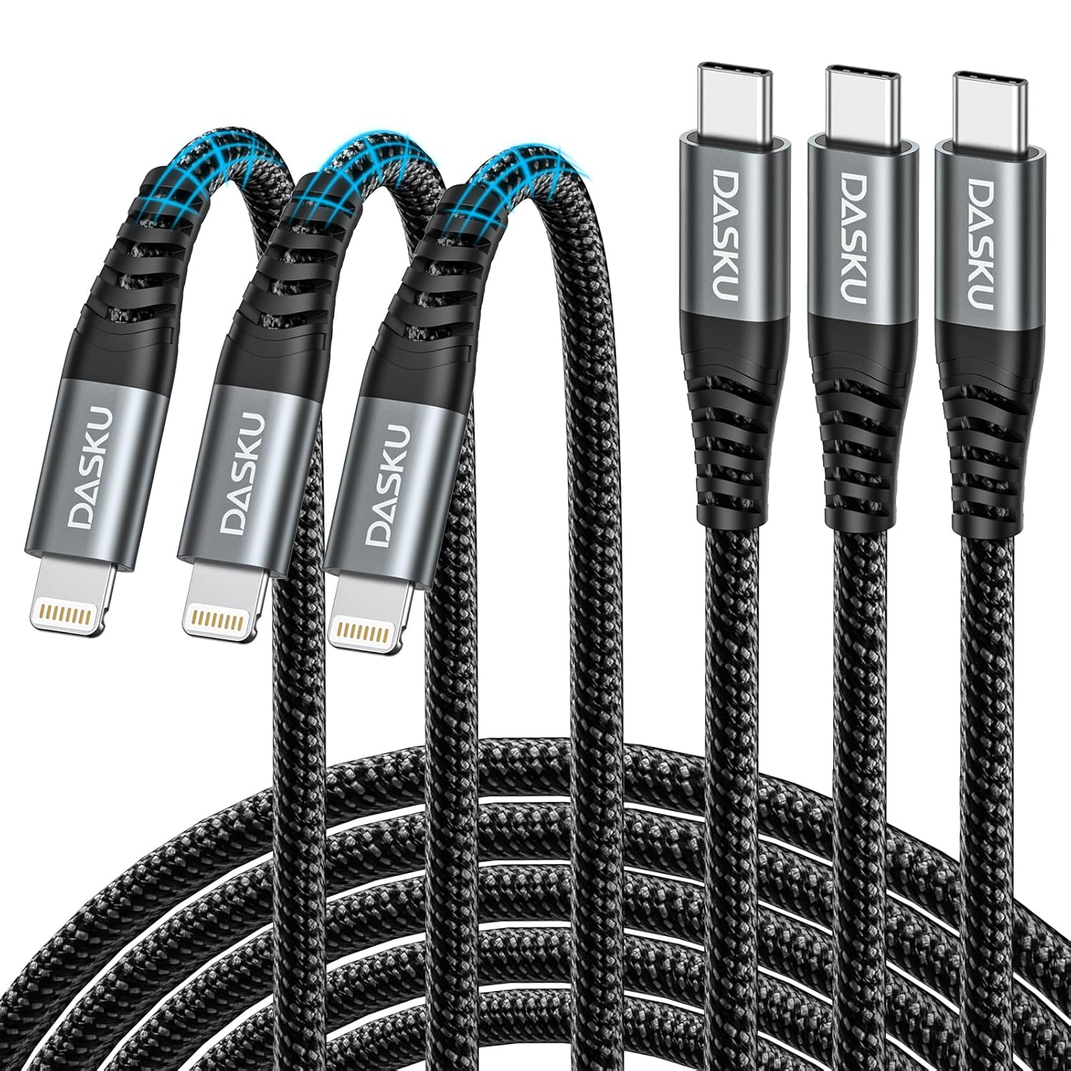 Dasku 10 FT Fast Charger 3Pack - MFi Certified