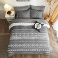 Geniospin Queen Comforter Set Boho 8PCS - Reversible Grey Aztec