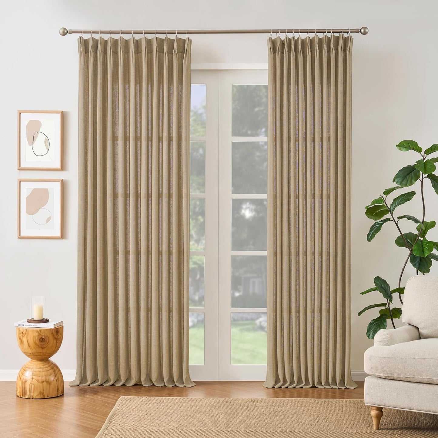 Dark Flax Pinch Pleated Linen Curtains for Elegant Spaces
