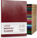 Large Monthly Planner 2024-2025 in Acadia Burgundy - 18-Month Leather