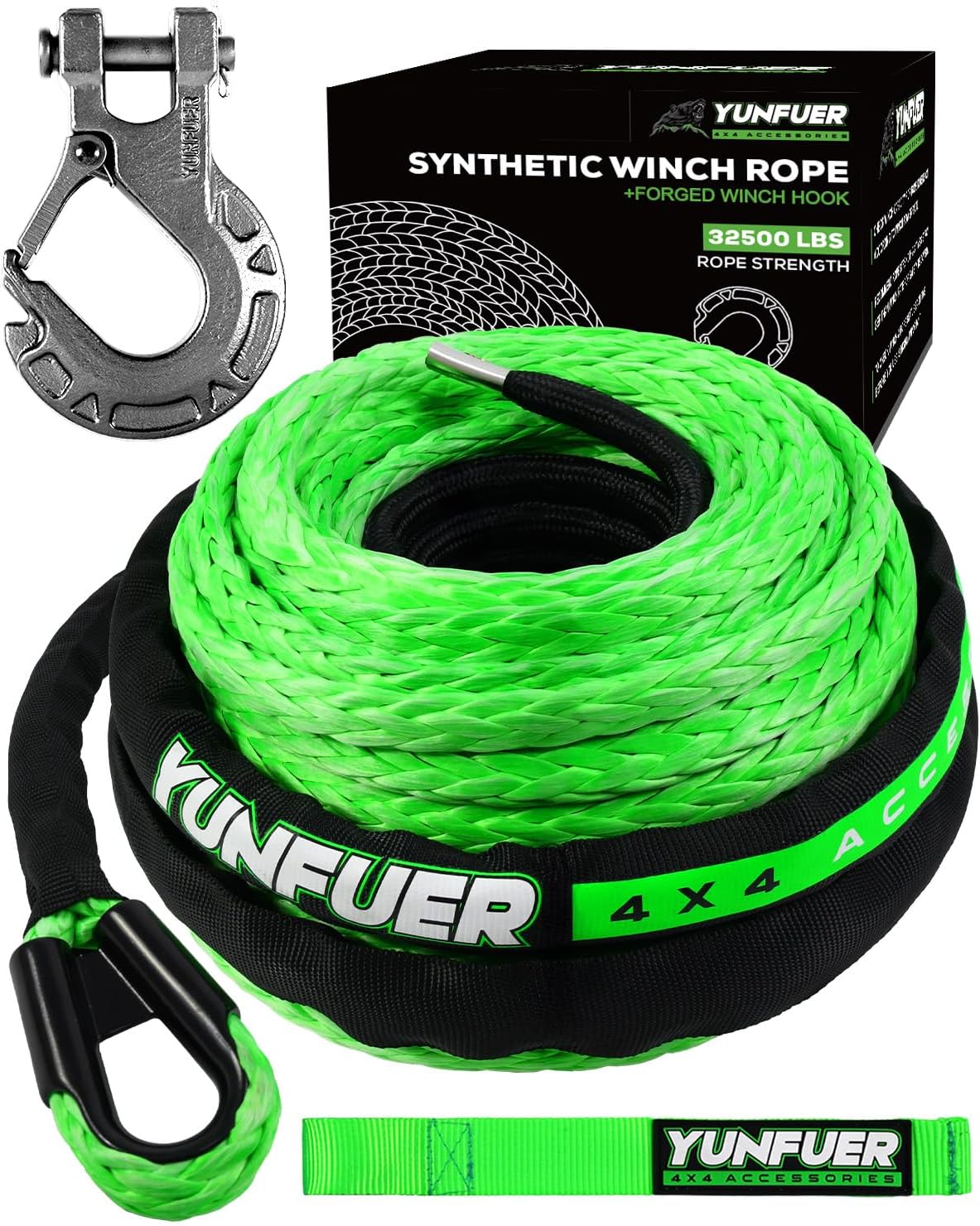 Synthetic Winch Rope with Hook, 1/2in x 85ft for Off-Road Use