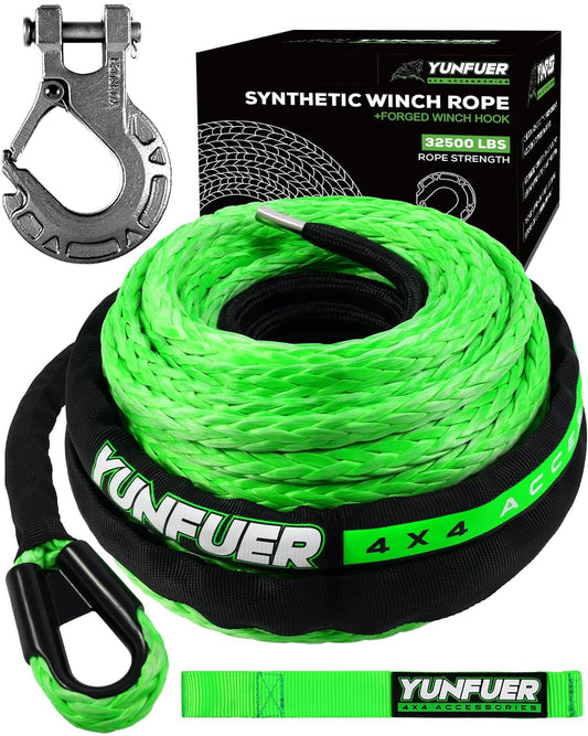 Synthetic Winch Rope with Hook, 1/2in x 85ft for Off-Road Use