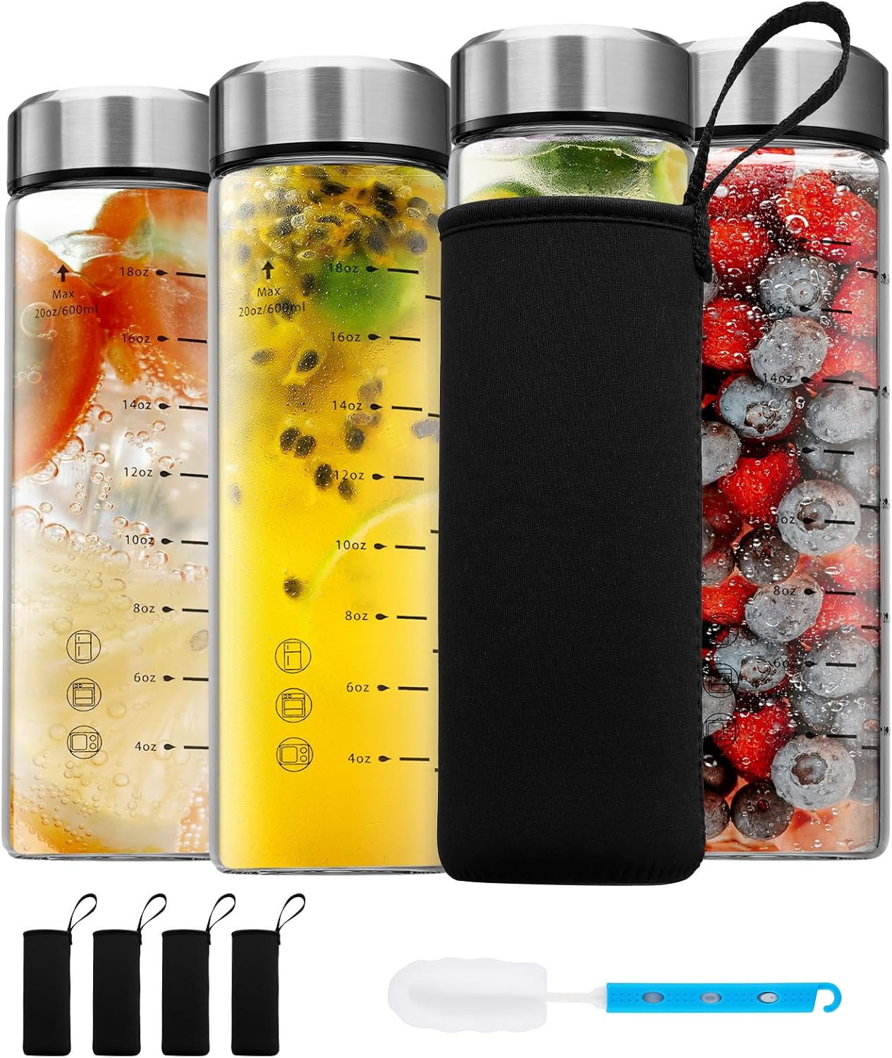 SIEROZUR Glass Juice Bottles 20 oz - Eco-Friendly Beverage Storage