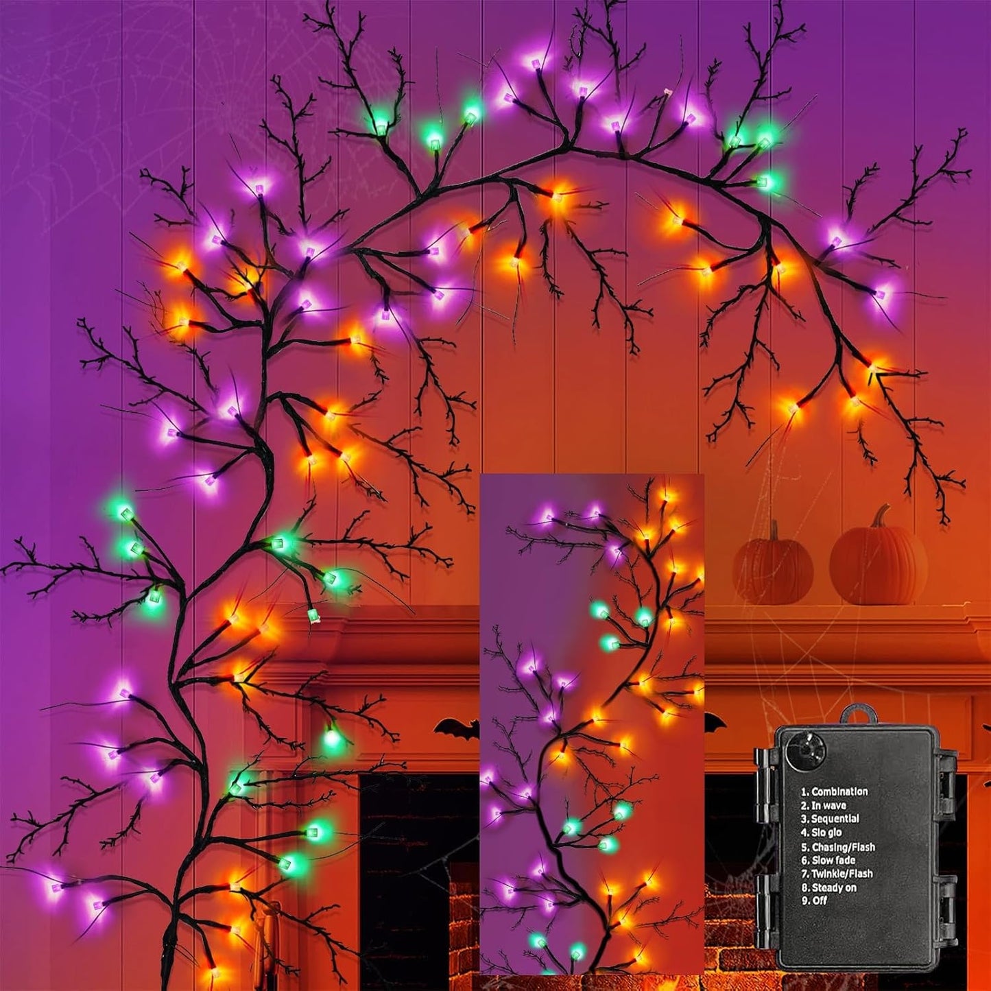 9Ft LED Halloween Willow Vine Twig Garland with Lights