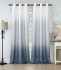 Ombre Linen Texture Curtains Set - Cream White to Indigo Blue - 40x95