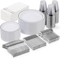 GATHER 350PCS Silver Plastic Plates Set - Elegant Disposable Party