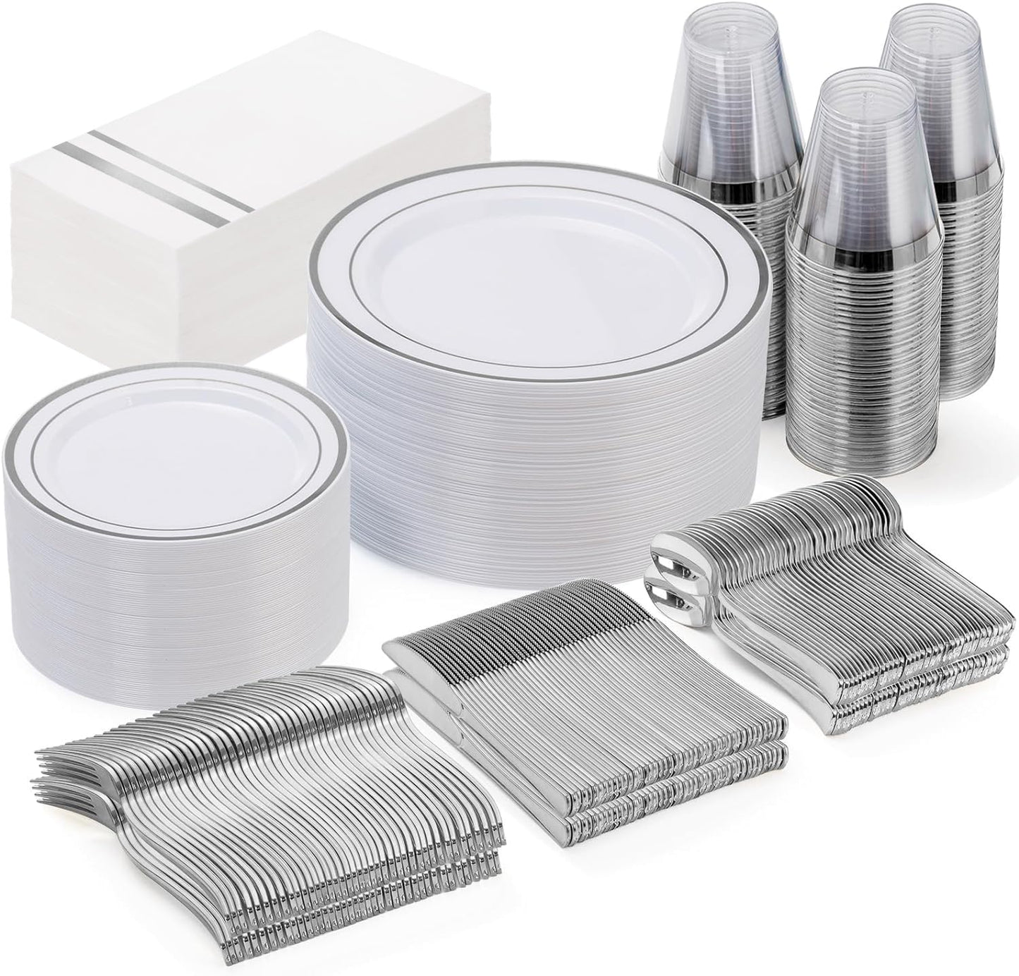 GATHER 350PCS Silver Plastic Plates for Elegant Dining Events