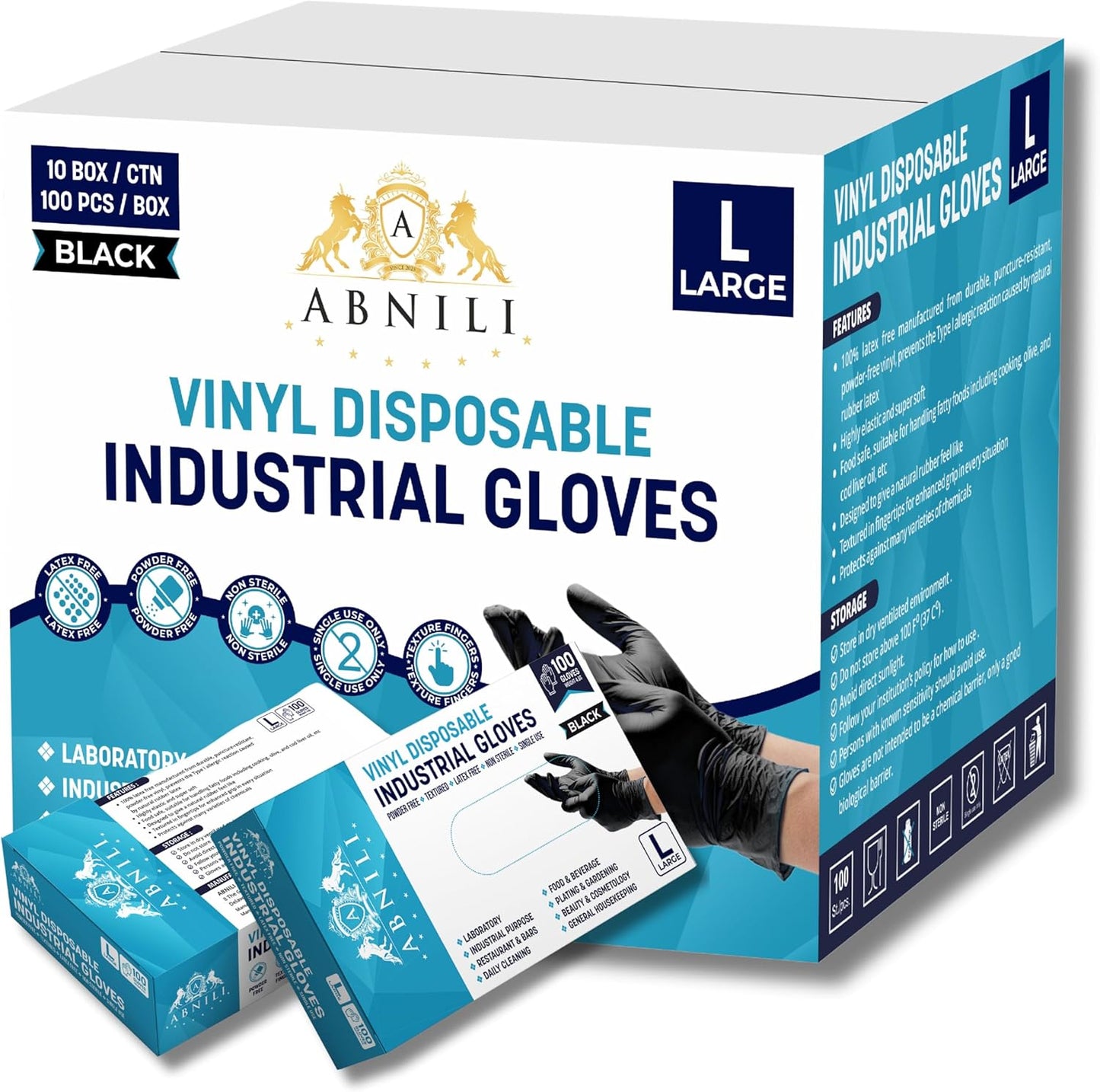 Black Vinyl Gloves, Latex-Free & Food Safe