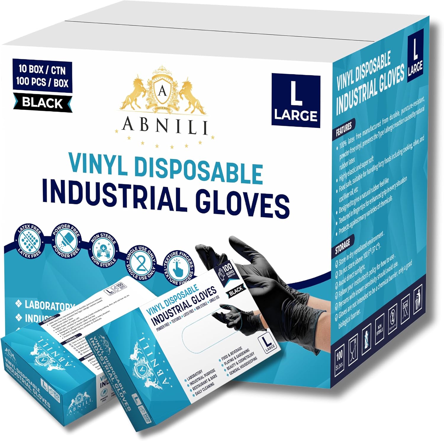 Black Vinyl Gloves, Latex-Free & Food Safe